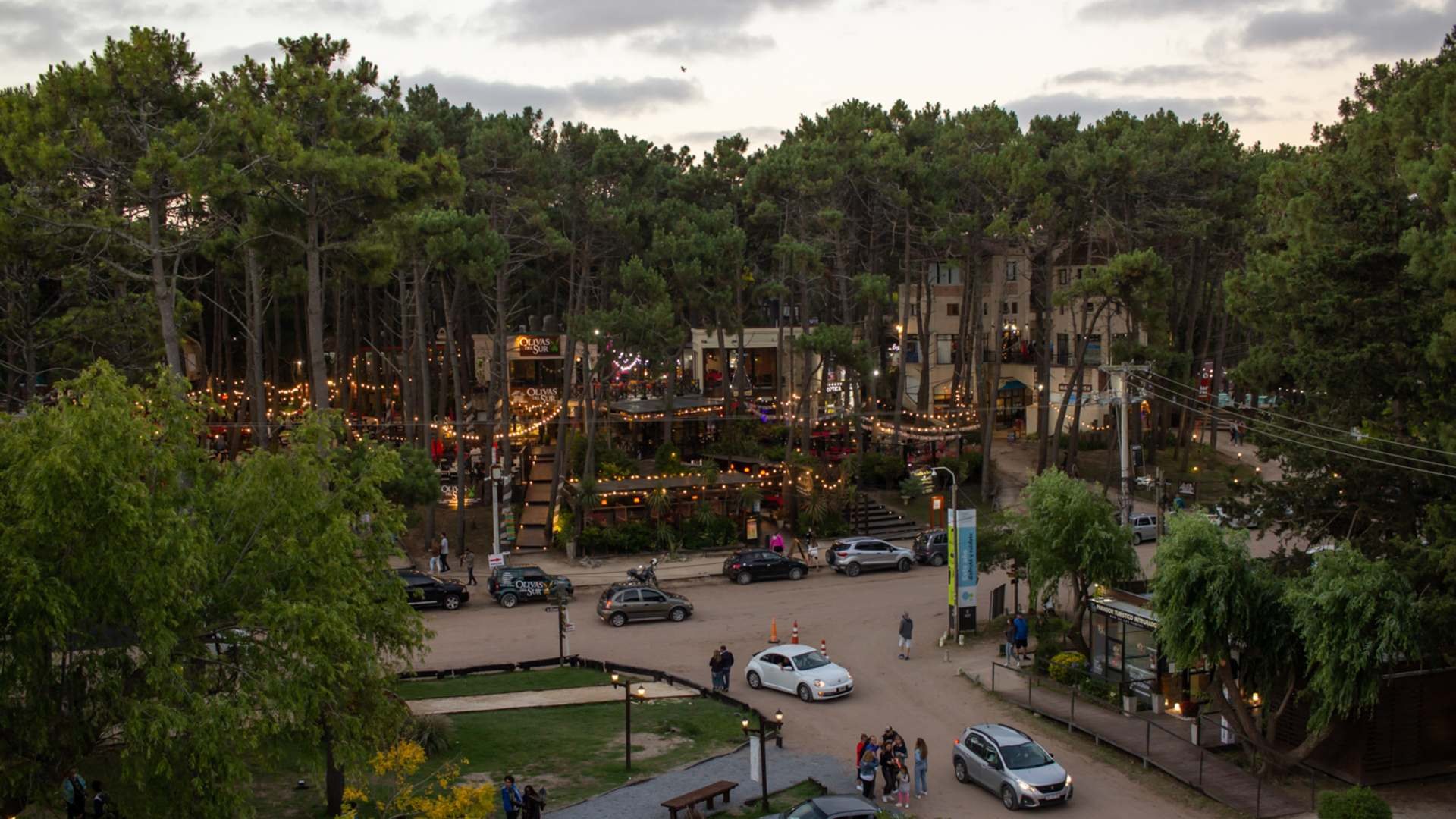 Centro de Mar de las Pampas entre árboles al atardecer